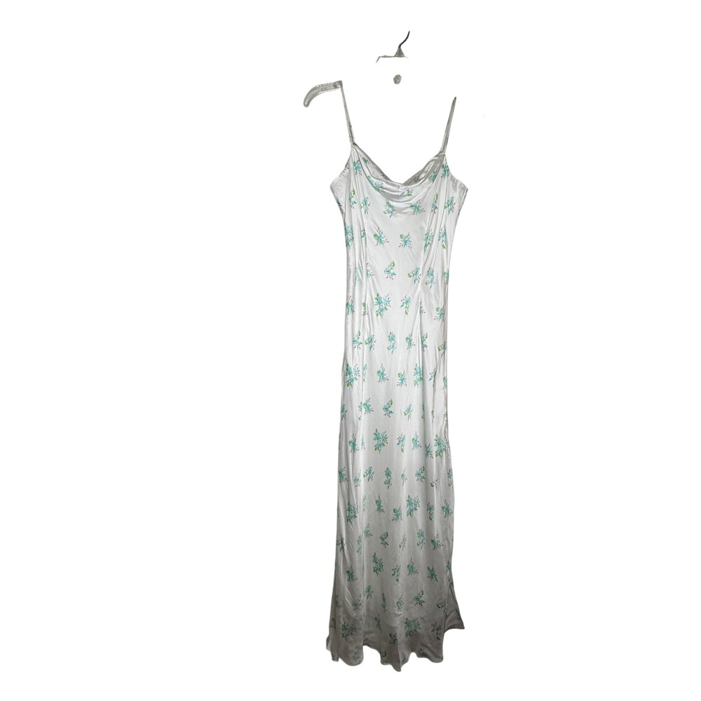 French Connection Anna Fleur Satin Cowl Neck Midi Dress White Floral US 6 NEW